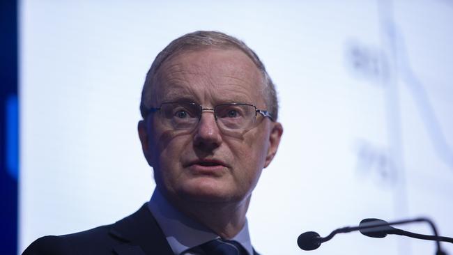 Governor Philip Lowe addresses the Morgan Stanley Australia Summit held at the Four Seasons Hotel in Sydney on Wednesday. Picture: NCA NewsWire / Christian Gilles