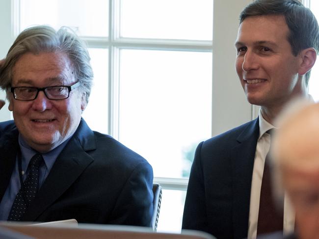 White House Senior advisers Steve Bannon, left, and Jared Kushner. Picture: Andrew Harnik/AP