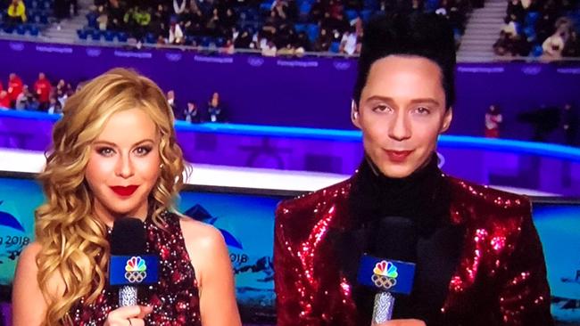 NBC Sports figure skating commentators Tara Lipinski and Johnny Weir.