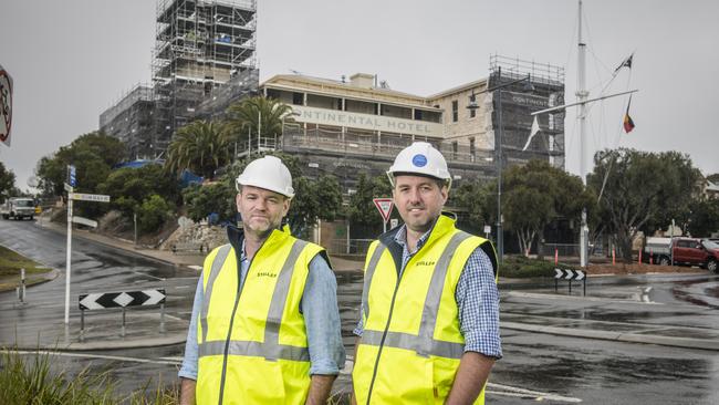 Julian Gerner and Steller chief executive Simon Pitard in front of the Continental Hotel.