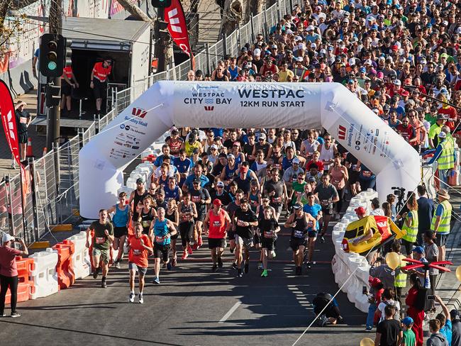 The start of the 12km City to Bay run in Adelaide. Picture: Matt Loxton