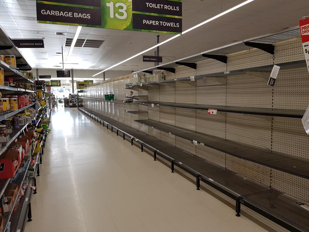 Woolworths shelves, along with other supermarkets, have been stripped bare by panic buyers in recent weeks. Picture: Supplied