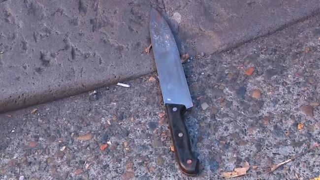 The 30cm butchers knife allegedly used by Ney to kill one woman and stab another in the back. Picture: Seven News