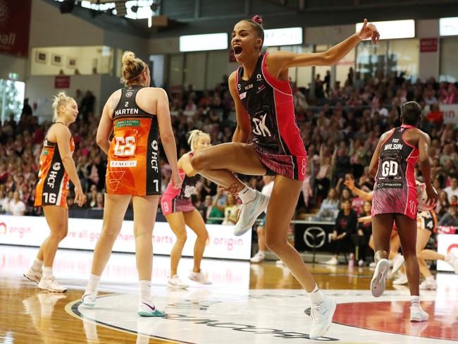 Sterling looked to have injured herself late in the game, before playing out the final quarter. Picture: Sarah Reed/Getty Images