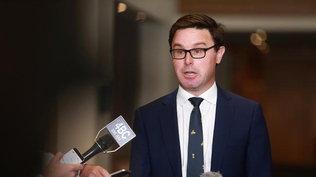 Federal Water Minister David Littleproud speaks to the media after the Murray Darling Basin talks. Picture: AAP / Sarah Marshall