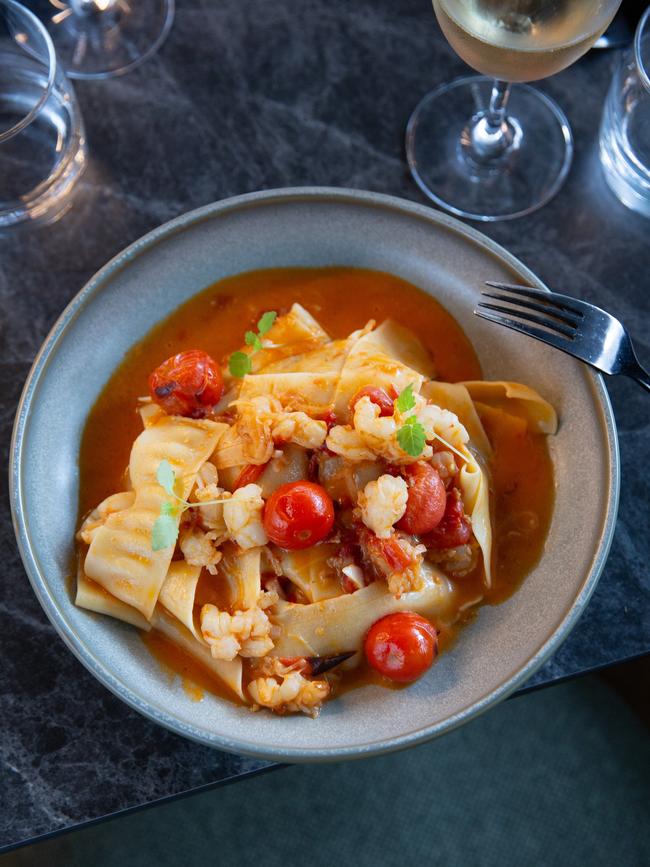 Pappardelle with lobster.
