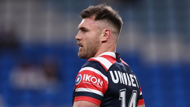 SYDNEY, AUSTRALIA - JUNE 25: Angus Crichton of the Roosters looks on during the round 17 NRL match between the Sydney Roosters and Canberra Raiders at Allianz Stadium on June 25, 2023 in Sydney, Australia. (Photo by Cameron Spencer/Getty Images)