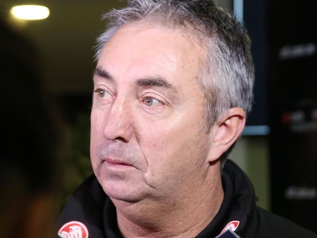 Closing hours of the AFL trade period at AFL House in Melbourne , 22 October 2015.Collingwood list manager Derek Hine speaking with the media at the end of the trade period.Picture:Ian Currie
