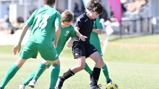 Football Queensland Community Cup carnival, Maroochydore. U13 boys, Sunshine Coast V Metro North. Picture: Patrick Woods.