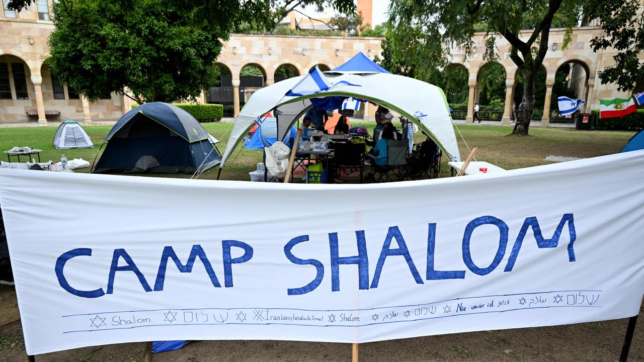 A pro-Israel protest camp at the University of Queensland in Brisbane. Picture: Dan Peled / NewsWire