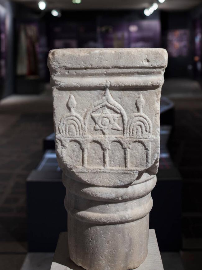 A marble decorative column from the Ottoman Period features the Star of David, at Thessaloniki, Archeological Museum.