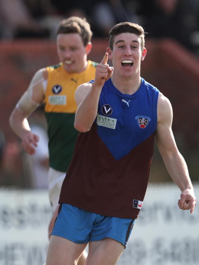 Max Kennedy after scoring a goal for Ormond. Pictures: David Crosling