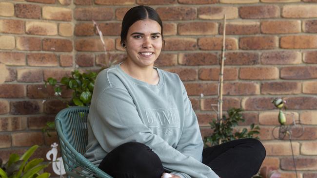 Keesha Charles, 17, has been announced as a finalist in the Queensland Training Awards for her school-based qualifications in health support services and individual support. Picture: Nev Madsen.