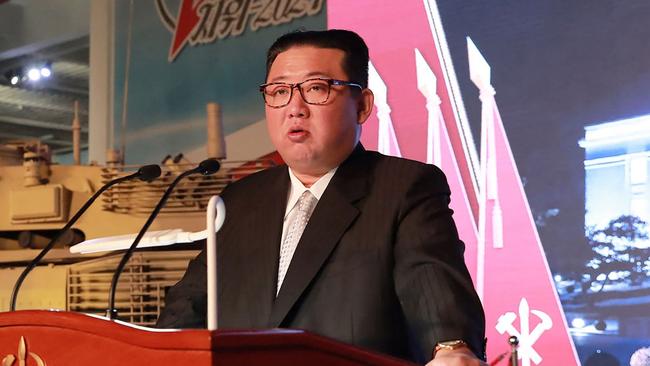 After telling residents to “eat less” amid a national food shortage crisis, it’s been revealed North Korean leader Kim Jong-un has lost 20kg. Picture: STR/KCNA via KNS/AFP