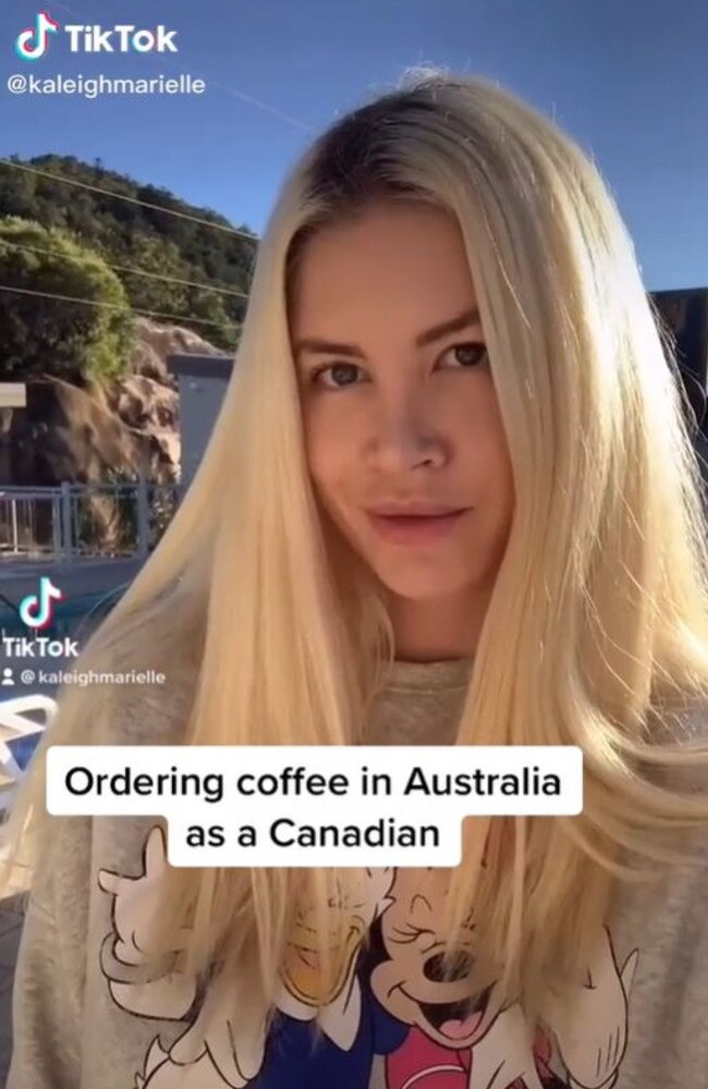 A Canadian woman travelling Australia has shared her ‘confusing’ coffee discovery. Picture: TikTok/@kaleighmarielle