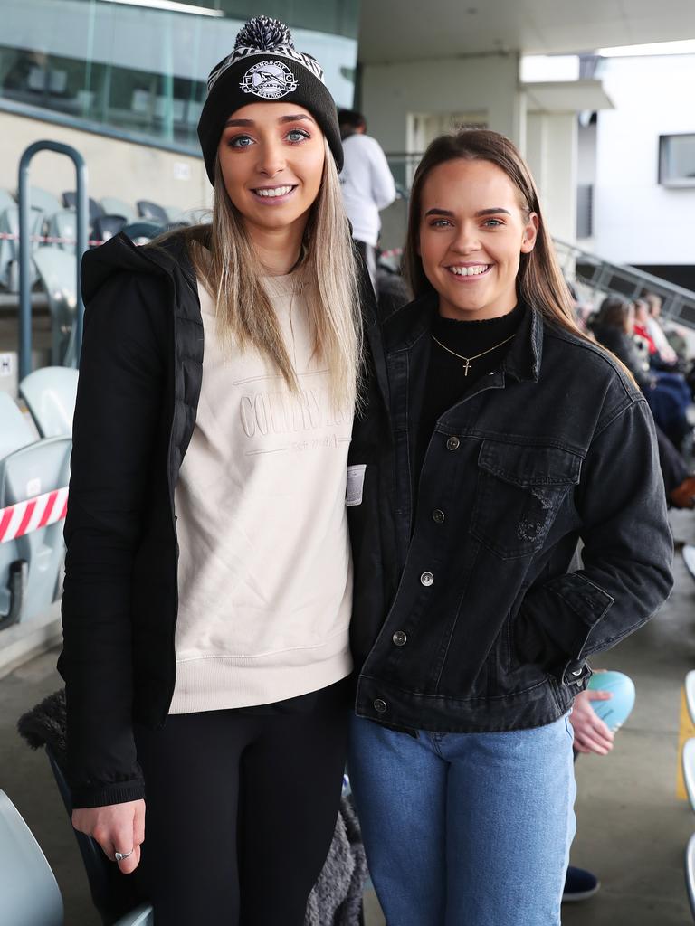 Hollie Barwick, of Claremont, and Sarah Skinner, of North Hobart, at the Glenorchy v Launceston TSL game at Glenorchy. Picture: NIKKI DAVIS-JONES