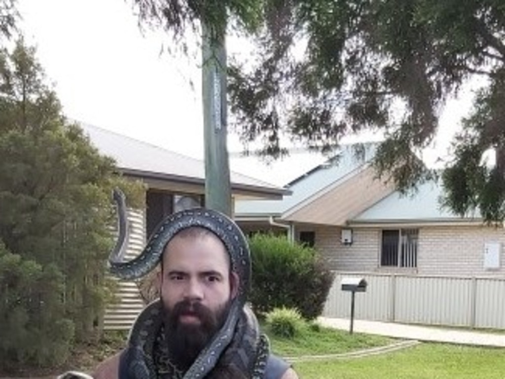 SOCIAL DISTANCING: Kingaroy local Jesse Matchett taking his pet snakes for his daily walk. Photo: Kingaroy Police