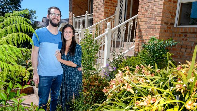 Mandy Caplan, 30, and her fiancee Simon Oboler, 31, took some income hits during the COVID-19 pandemic but managed to stash cash to do home renovations instead. Picture: Jay Town.