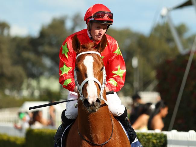 SYDNEY, AUSTRALIA - AUGUST 17: James McDonald riding Gatsby's wins Race 6 Sydney Markets Rosebud during "Rosebud Day" - Sydney Racing at Rosehill Gardens on August 17, 2024 in Sydney, Australia. (Photo by Jeremy Ng/Getty Images)