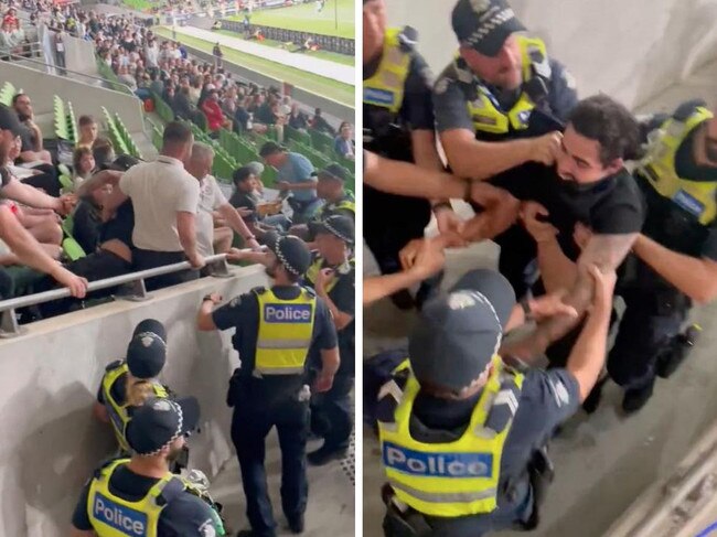 A fan dragged out of the Melbourne derby.