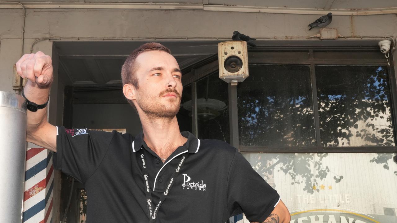 Bradie Woolford, 29, who works at the Portside Tavern, where the pigeons make such a mess that the staff can’t use their outside break area. Picture: Dean Martin