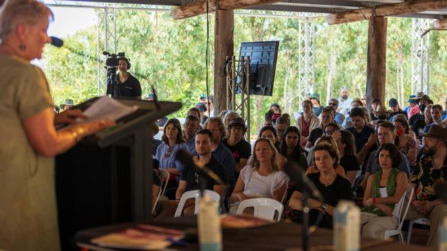 Attendees listen as New Zealand High Commisioner Dame Annette King DNZM speaks at a key forum during the Garma Festival. Picture: Tamati Smith/ Getty Images