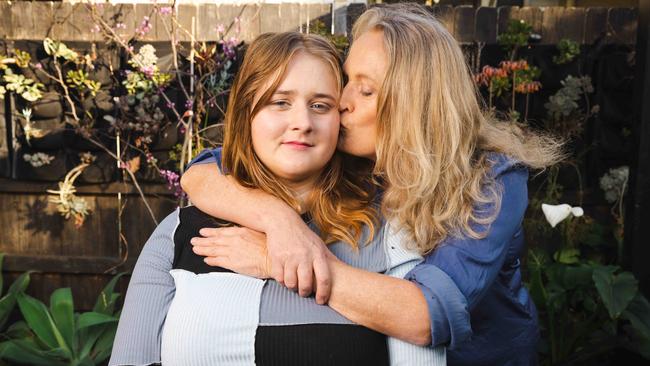 Jane Valentine and teenage daughter Eve, who has suffered psychosis and mental health deterioration exacerbated by Covid lockdowns. Picture: Ryan Osland