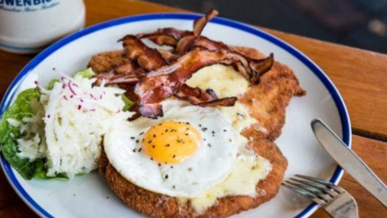 Two classics merged into two – a schnitty and the classic eggs and bacon.