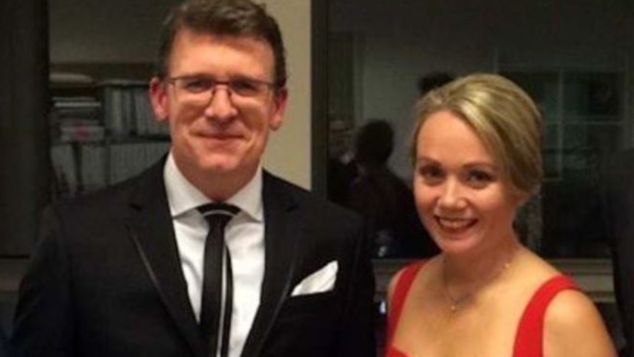 Federal member of parliament Alan Tudge arrives at the 2017 Midwinter Ball in the company of Liberal staffer Rachelle Miller who he was having an affair with. Picture: ABC/Four Corners