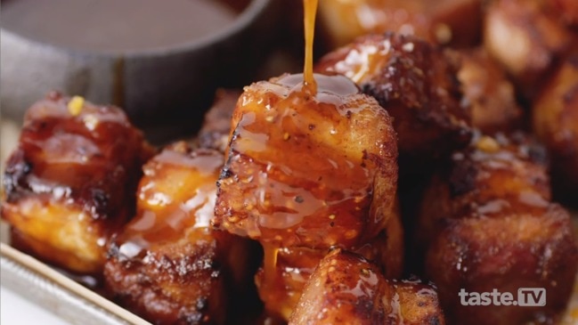 Air fryer sticky pork belly bites