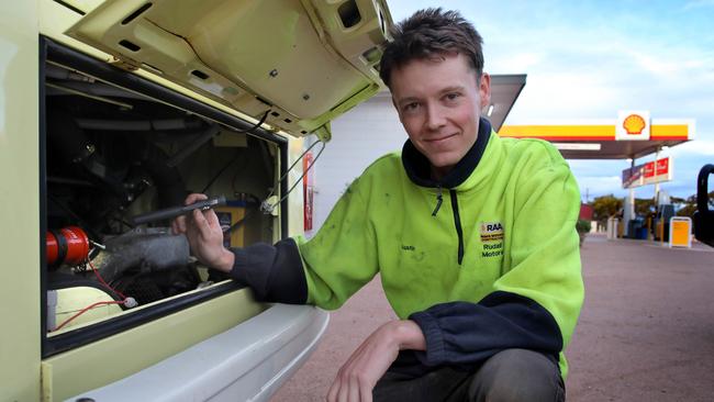 RAA mechanic Austin Priest from Rudall checks out Daisy in Kimba. Picture: Dean Martin