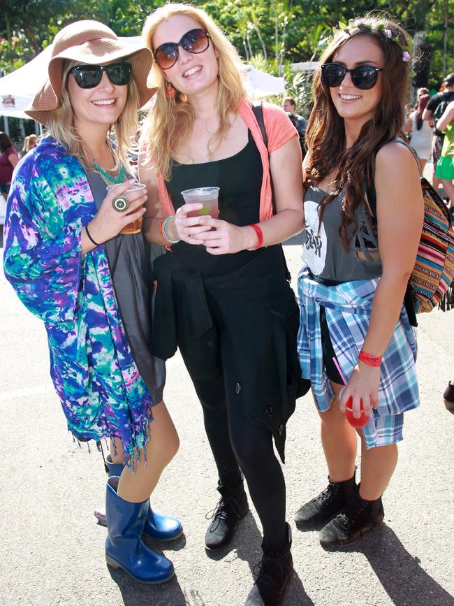 Linzy Dillon, Kirsty Dowling and Hannah Salsbury at the Big Pineapple Music Festival in 2014. Picture: Brett Wortman