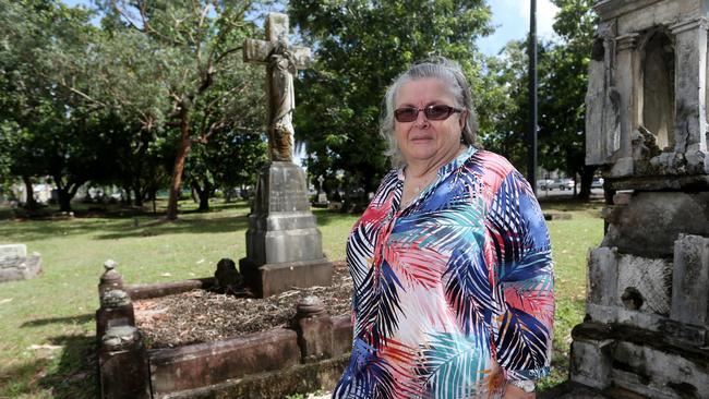 Marjorie Earl has four relatives buried in the Pioneer Cemetery and is devastated about itinerants going in and sleeping on graves and burying booze. Marjorie Earl at her great great Aunt's grave in Pioneer Cemetery. PICTURE: STEWART MCLEAN