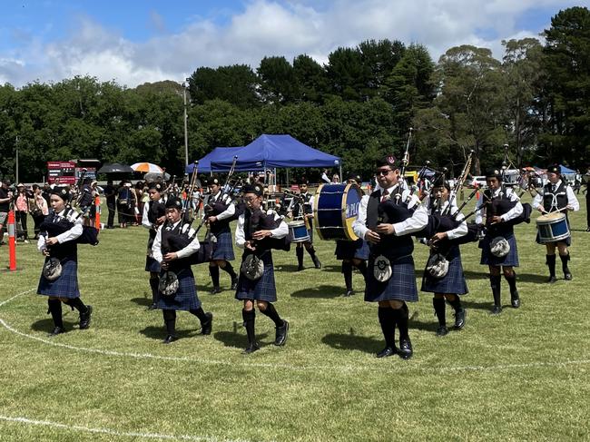 The PLC Pipeband performing at the 2024 Daylesford Highland Festival. Picture: Athos Sirianos