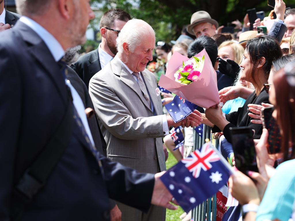 King Charles III mingling with the crowd after a church service officiated by the Archbishop of Sydney, the Most Reverend Kanishka Raffel. Picture: Rohan Kelly