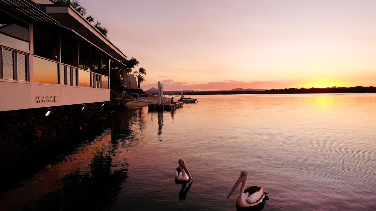 The wide expanse of the dreamy Noosa River rolling by out the front of Wasabi. Picture: Lachie Millard