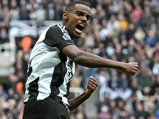 Alexander Isak celebrates after scoring for Newcastle. Picture: AFP