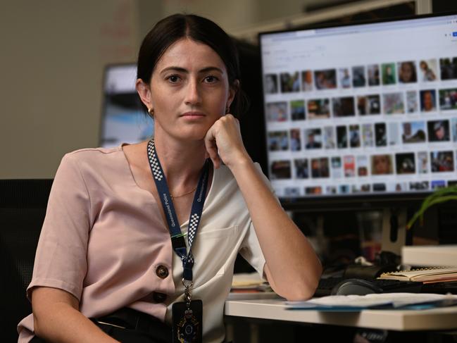 27/01/2023:  Detective senior constable Meagan Kilpatrick who is a part of the Qld Cyber Crime unit and is investigates increasing rates of sextortion, Police HQ, Brisbane . pic Lyndon Mechielsen/Courier Mail