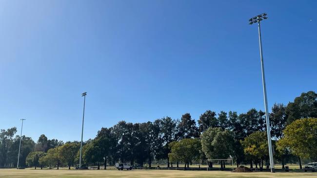 The installation of new lights installed at John McGrath Fields. Photo: Dubbo Touch Association