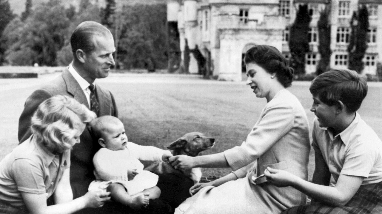 Prince Philip and the Queen with their three children Princess Anne, Prince Andrew and Prince Charles in September 1960. Picture: AFP