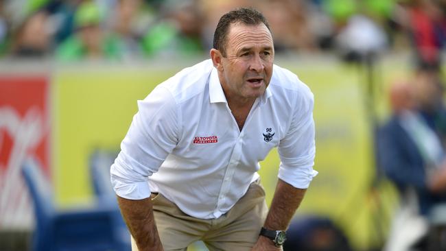 An animated Ricky Stuart at GIO Stadium on Saturday. Picture: Gregg Porteous/NRL Photos