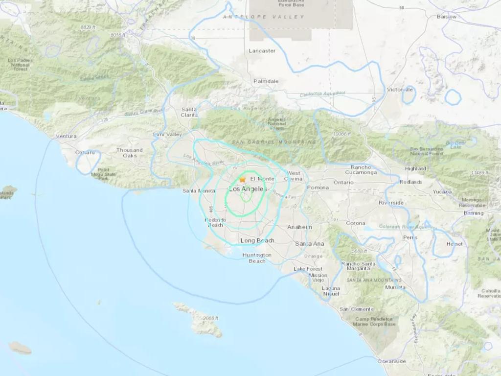 The Los Angeles area was subject to a 4.7-magnitude earthquake on Monday. Picture: US Geological Survey