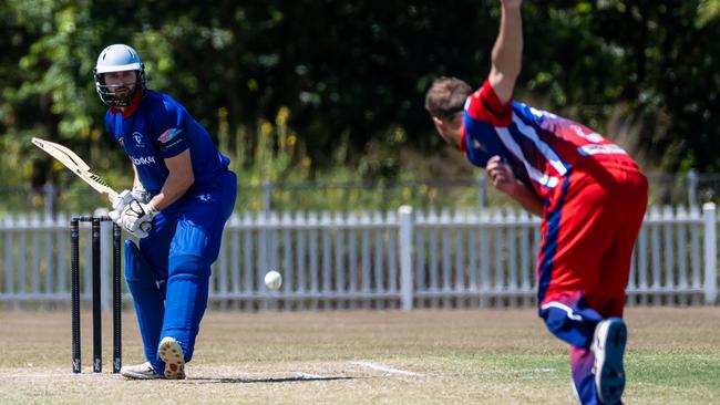 Barron's Tim Ward faces a delivery from Mulgrave’s Wade Matthews in the 2021-22 Cricket Far North first-grade competition. Picture: Emily Barker