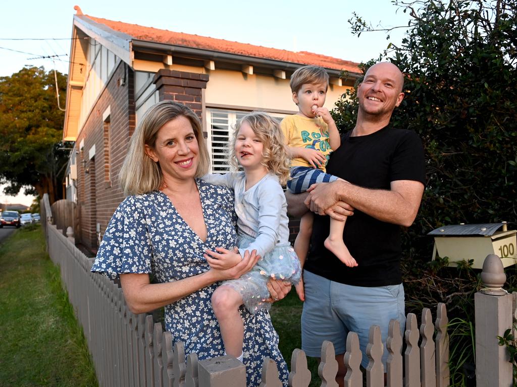 Steph and Don Thomson with their children Nina and Sam at the home in Earlwood purchased their home late last year are getting ready to weather the rise of interest rates. Photo: Jeremy Piper