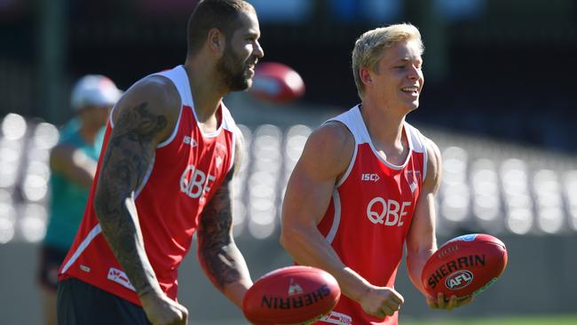 Lance Franklin and Isaac Heeney at Sydney training.