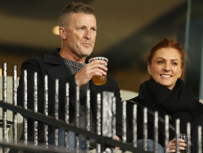 Former Richmond coach Damien Hardwick enjoys a beer before the round 14 AFL match between Richmond and St Kilda. Photo by Michael Klein.