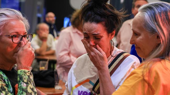 Devastated Yes supporters react to the result at Yes2023 function at Wests Ashfield Leagues Club. Picture: Getty Images