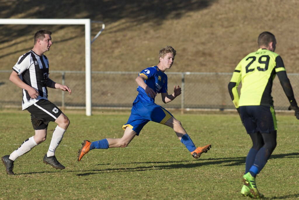 Cormac McCarthy attacks for USQ FC against Willowburn in Toowoomba Football League Premier Men semi-final at Commonwealth Oval, Sunday, August 26, 2018. Picture: Kevin Farmer