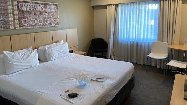 Glasgow’s quarantine room at Sydney TraveLodge. Picture: Will Glasgow