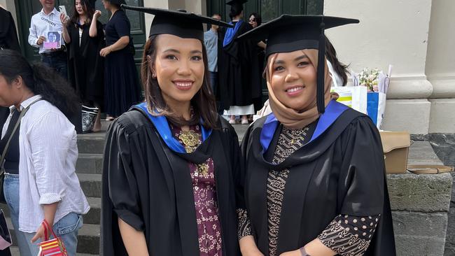 Vida Damayana (Master of Public Policy and Management) and Anmisa Rachmi (Master of Public Policy and Management) at the University of Melbourne graduations held at the Royal Exhibition Building on Monday, December 16, 2024. Picture: Jack Colantuono